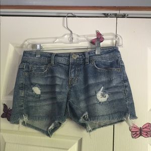 Distressed jean shorts